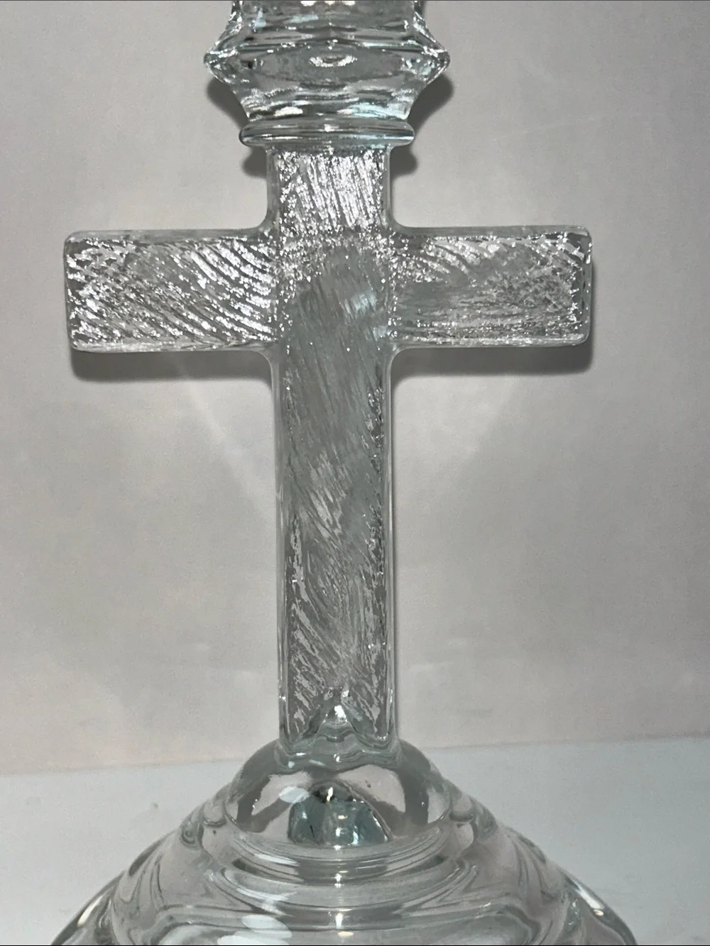 Vintage INRI Clear Glass Crucifix Jesus Christ Cross Candle Holder